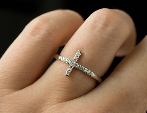 Diamond Sideways Cross Ring