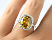 Yellow Zircon and Diamond Ring | 18K White Gold