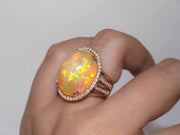Opal and Micro Halo Diamond Ring | 18K Rose Gold