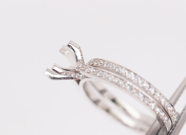 Single Row Pave Diamond Ring Setting With Matching Band | 18K White Gold