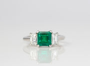 Three Stone Emerald and Diamond Ring | Platinum