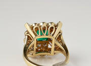 Emerald and Diamond Vintage Style Ring | 18K Yellow Gold