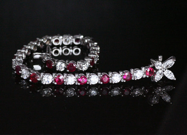 Ruby and Diamond Bracelet with Marquis Clasp | 18K White Gold