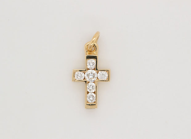 Small Channel Set Diamond Cross Pendant | 18K Yellow Gold