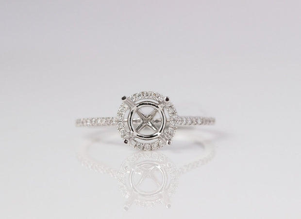 Diamond Halo Engagement Ring Setting | 18K White Gold 0.18CT