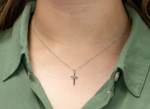 Diamond And Gold Cross Pendant Necklace | 14K White Gold