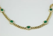Emerald and Diamond Necklace with Yellow Gold Curb Link Chain
