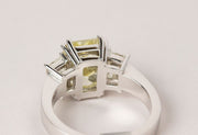 Radiant Fancy Yellow Diamond Ring |  Trapezoid Cut Diamonds Platinum