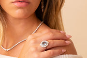 Oval Aquamarine and Diamond Ring | 18K White Gold