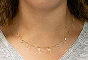 Moons And Stars Diamond Necklace | 18K Yellow Gold