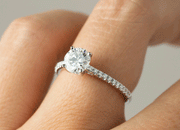 Brilliant Diamond Engagement Ring | 18K White Gold Pave Band with Hidden Emerald