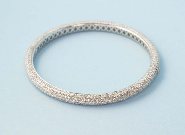 Pave Diamond Bangle Bracelet | 18K White Gold
