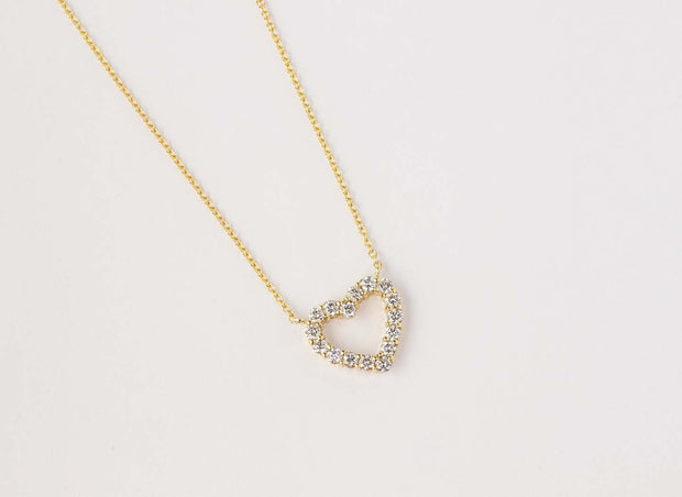 Open Heart Diamond Pendant Necklace | 18K Yellow Gold