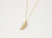 Diamond Feather Pendant Necklace | 14K Yellow Gold