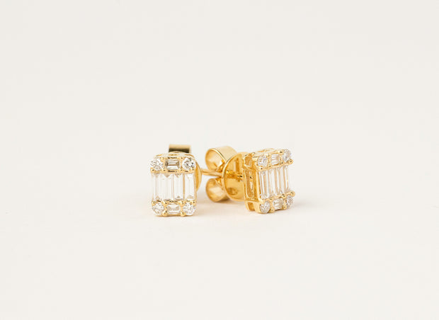 Baguette Diamond Earrings | Small 14K Yellow Gold