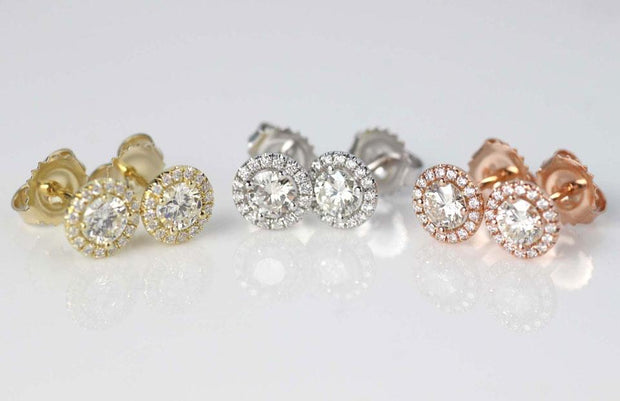Halo Diamond Stud Earrings | 18K White Gold