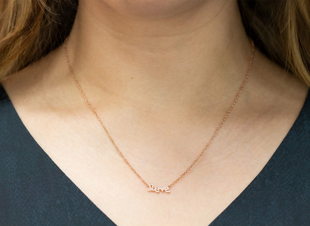 Love Pave Diamond Pendant Necklace | 18K Rose Gold