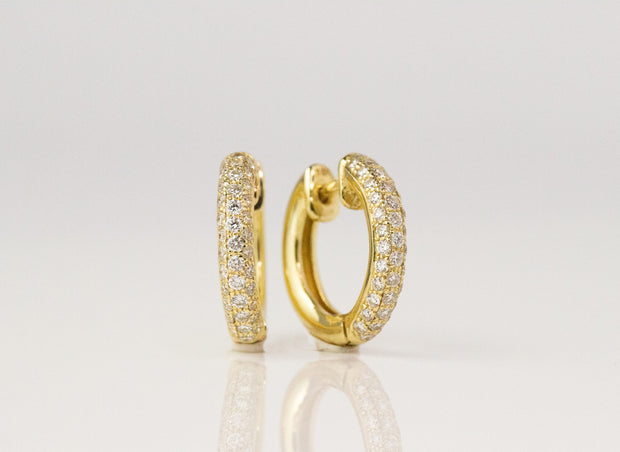 Pave Diamond Huggie Earrings | Medium 18K Yellow Gold