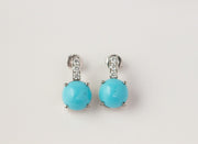 Round Turquoise Drop and Diamond Earrings | 18K White Gold