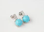 Round Turquoise Drop and Diamond Earrings | 18K White Gold