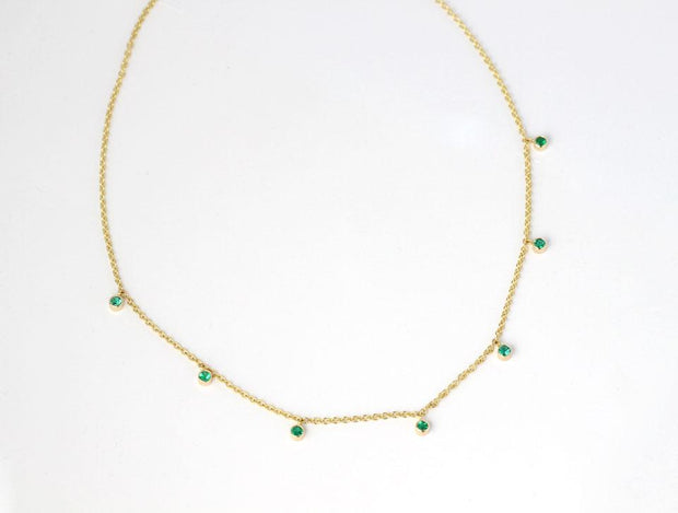Dangling Emeralds Necklace | 14K Yellow Gold