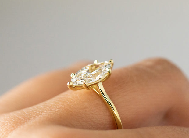 Marquis Set Diamond Engagement Ring | 18K Yellow Gold