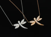 Diamond Dragonfly Pendant Necklace | 18K White Gold Rose Gold