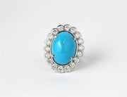 Cabochon Turquoise and Diamond Ring | 18K White Gold
