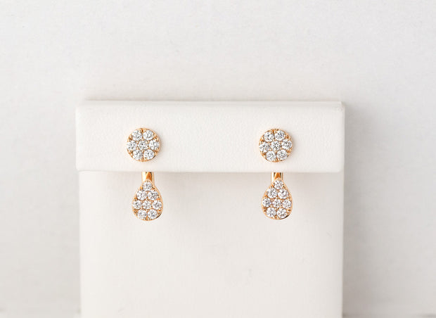 Circle and Tear Drop Shaped Pave Diamond Drop Earrings | 18K Rose Gold
