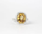 Yellow Zircon and Diamond Ring | 18K White Gold
