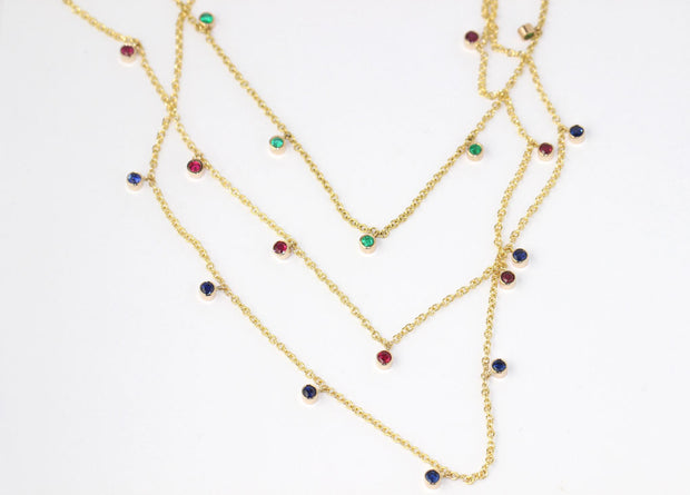 Dangling Rubies Necklace | 14K Yellow Gold