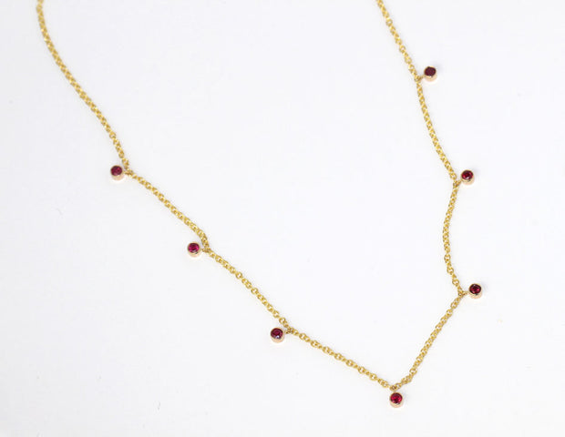 Dangling Rubies Necklace | 14K Yellow Gold