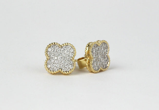 Diamond 4 Leaf Clover Earrings | 18K Yellow Gold