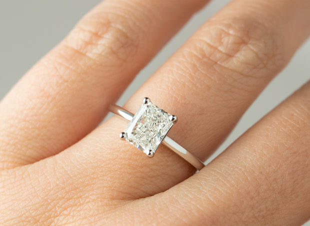 Radiant Cut Diamond Solitaire Engagement Ring | 18K White Gold