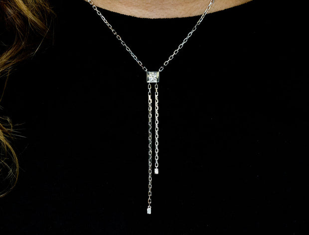 Diamond Lariat Necklace | 18K White Gold