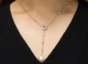 Floating Diamond and Pearl Necklace | 18K White Gold