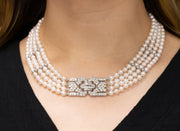 Four Strand Pearl and Diamond Clasp Necklace | Platinum
