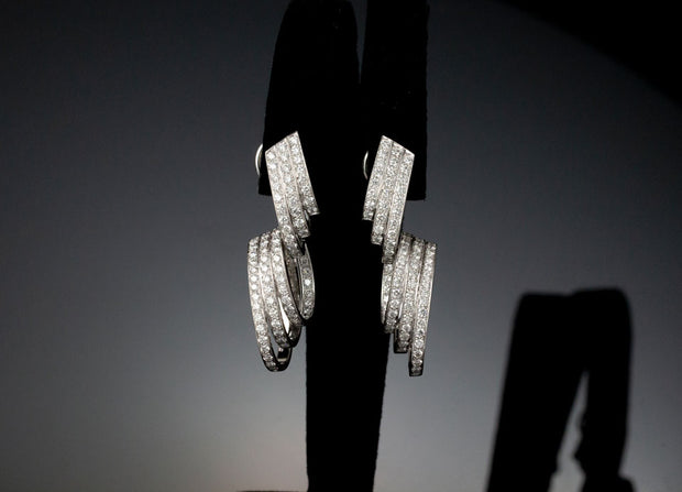 Multi Loop Diamond Dangle Earrings | 18K White Gold