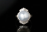 Pearl and Baguette Diamond Ring | Platinum