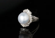 Pearl and Baguette Diamond Ring | Platinum