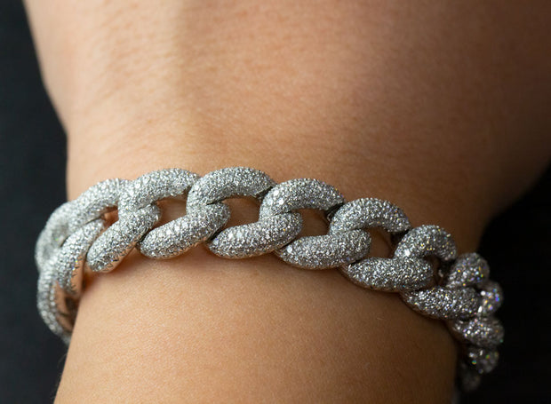 Diamond Pave Curb Link Bracelet | 18K White Gold