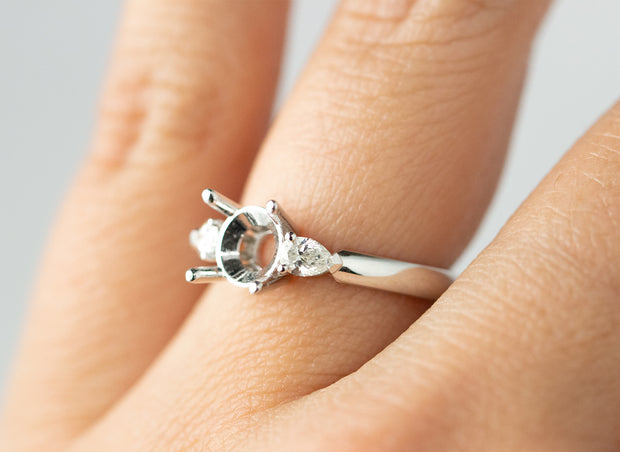 Three Stone Diamond Engagement Ring Setting | Pear Shape Diamonds 18K White Gold