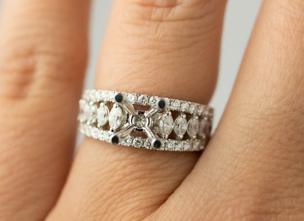 Marquis and Full Cut Semi Mounted Setting | 18K White Gold