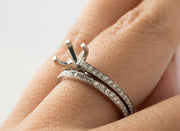 Single Row Pave Diamond Ring Setting With Matching Band | 18K White Gold