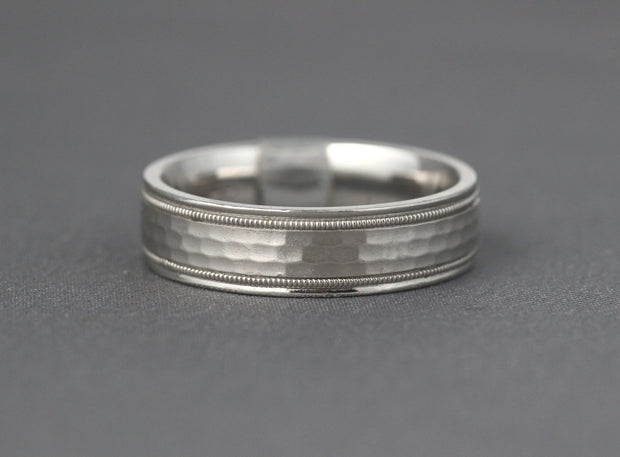 Hammered Wedding Band with Micro beading Edges