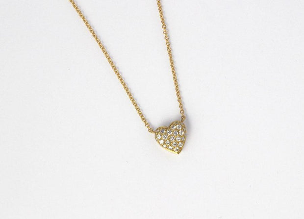 Small Puffed Diamond Heart Pendant | 18k Yellow Gold