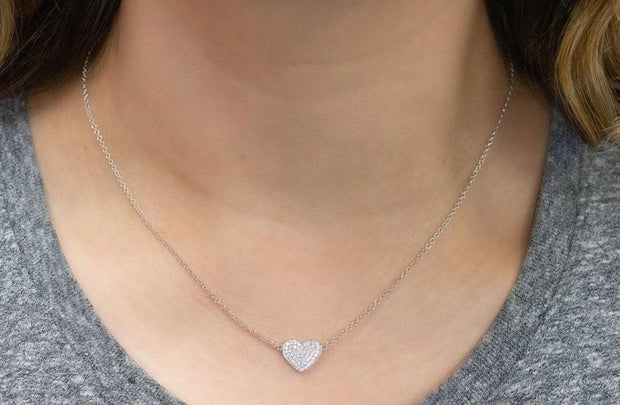 Flat Pave Diamond Heart Necklace | 18K White Gold