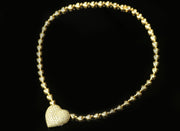 Pave Heart Diamond Necklace With Heart Chain Detail | 18K Yellow Gold
