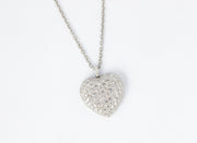 Large Pave Diamond Heart Pendant Necklace | 18K White Gold