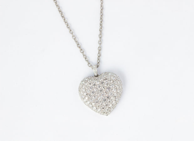 18K White Gold Diamond Pave Heart Pendant